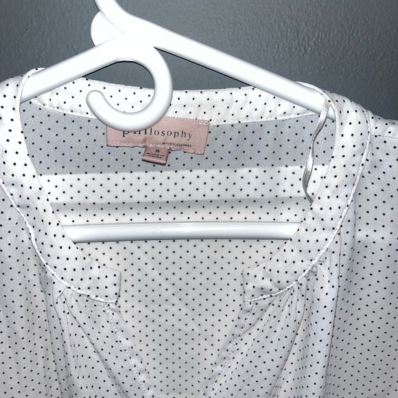 White Shear Button Down Black Polka Dot Blouse by Philosophy, Sz S, Gently LOVED - Picture 2 of 6